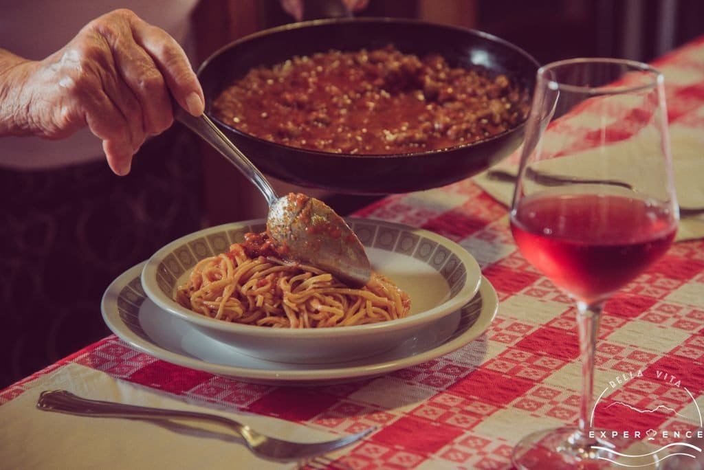 Chitarra teramana with meatballs